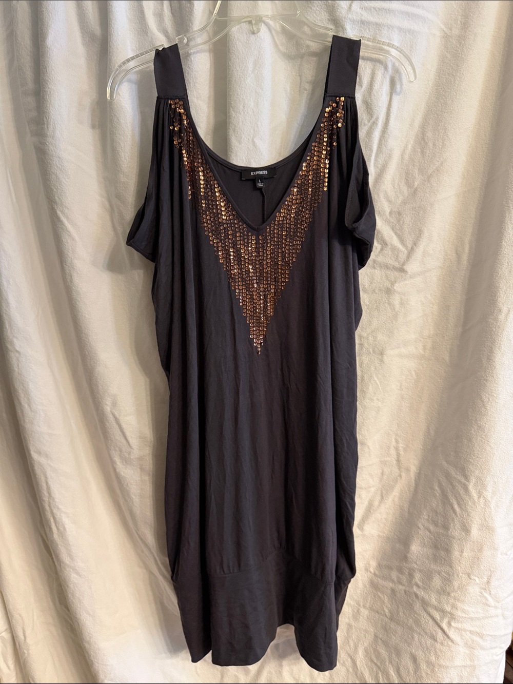 Express Black  Dress with Copper Sequin V-Neck